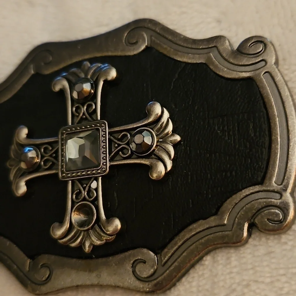 Vintage Ornate Two-tone Cross Punk Goth Metal Belt Buckle